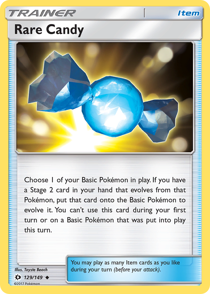 The original English Sun & Moon Rare Candy card, number 129/149